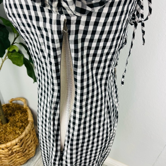Lovers + Friends Black White Buffalo Plaid Puff Rouch Sleeve Lace up Mini Dress - Picture 10 of 10